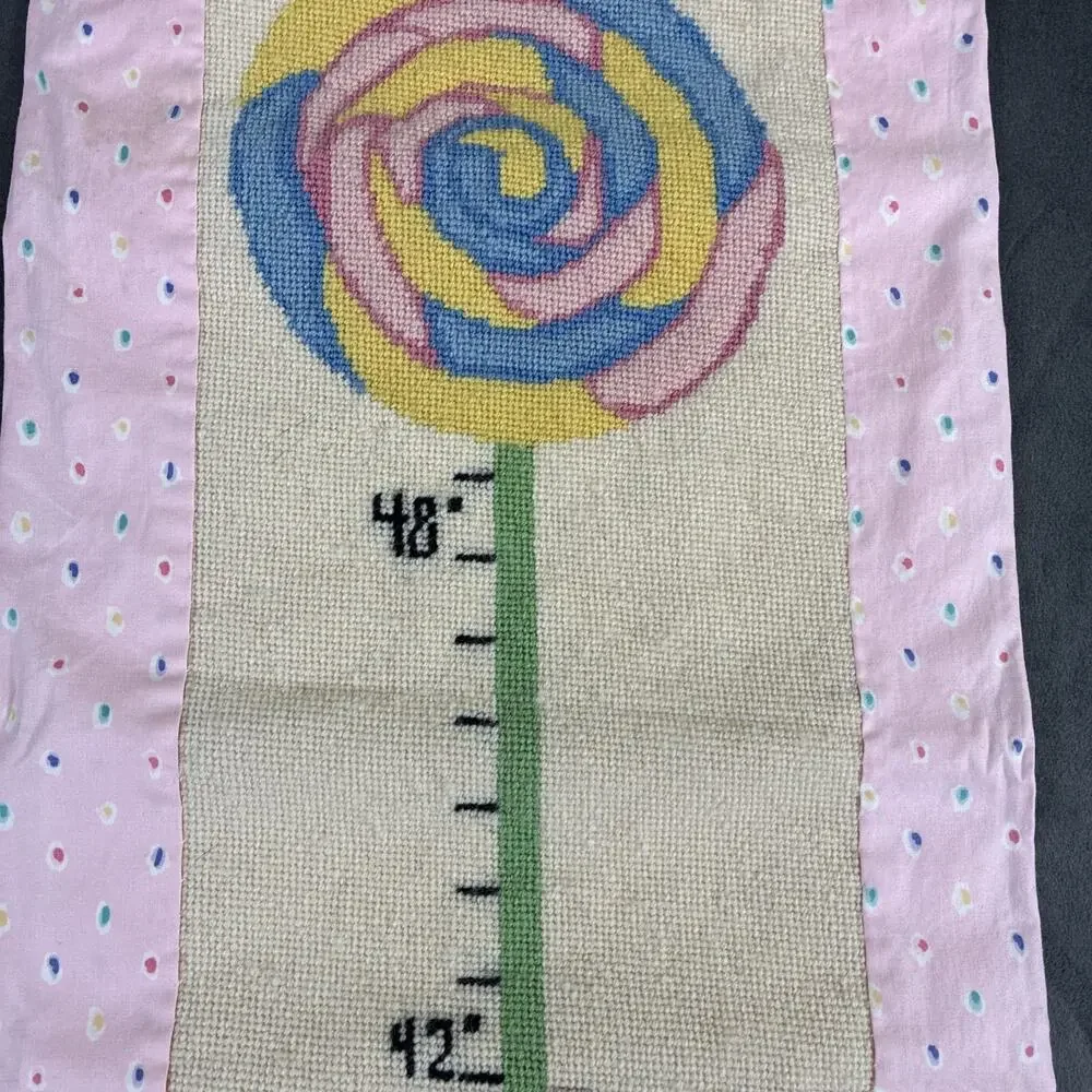 Vintage Needlepoint Growth Chart Pink Multi Bears Lollipop Bow Fabric Backed